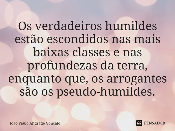 Os verdadeiros humildes estão escondidos nas mais baixas classes e nas profundezas da terra, enquanto que, os arrogantes são os pseudo-humildes.... Frase de João Paulo Andrade Gonçalo.