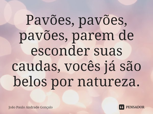 ⁠Pavões, pavões, pavões, parem de esconder suas caudas, vocês já são belos por natureza.... Frase de João Paulo Andrade Gonçalo.