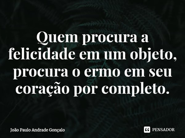 ⁠Quem procura a felicidade em um objeto, procura o ermo em seu coração por completo.... Frase de João Paulo Andrade Gonçalo.