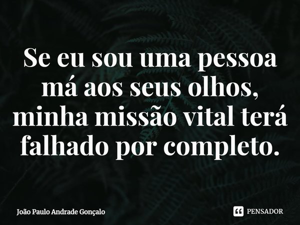 ⁠Se eu sou uma pessoa má aos seus olhos, minha missão vital terá falhado por completo.... Frase de João Paulo Andrade Gonçalo.