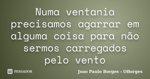 Numa ventania precisamos agarrar em alguma coisa para não sermos carregados pelo vento... Frase de João Paulo Borges- OBorges.