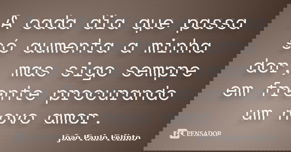 A cada dia que passa só aumenta a minha dor, mas sigo sempre em frente procurando um novo amor.... Frase de Joao Paulo Felinto.