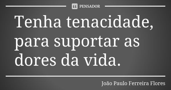 Tenha tenacidade, para suportar as dores da vida.... Frase de João Paulo Ferreira Flores.