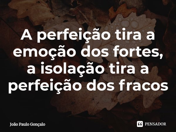 ⁠A perfeição tira a emoção dos fortes, a isolação tira a perfeição dos fracos... Frase de João Paulo Gonçalo.