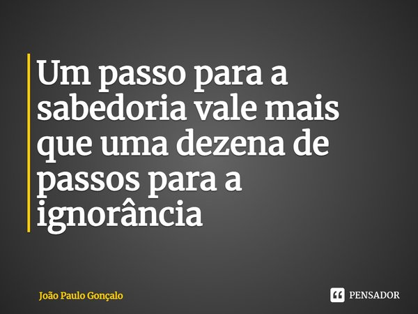 ⁠Um passo para a sabedoria vale mais que uma dezena de passos para a ignorância... Frase de João Paulo Gonçalo.
