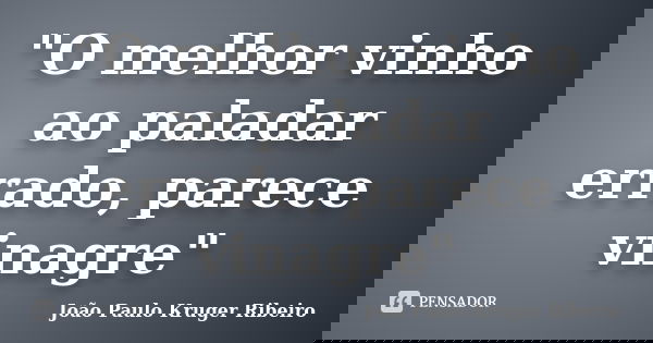 "O melhor vinho ao paladar errado, parece vinagre"... Frase de João Paulo Kruger Ribeiro.
