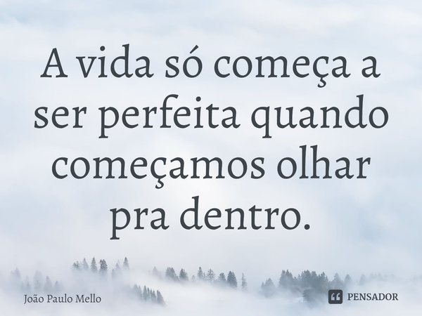 ⁠A vida só começa a ser perfeita quando começamos olhar pra dentro.... Frase de João Paulo Mello.