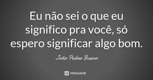 Eu não sei o que eu significo pra você, só espero significar algo bom.... Frase de João Pedro Bueno.