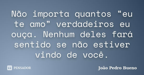 Não importa quantos “eu te amo” verdadeiros eu ouça. Nenhum deles fará sentido se não estiver vindo de você.... Frase de João Pedro Bueno.