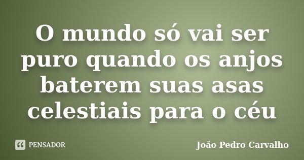 O mundo só vai ser puro quando os anjos baterem suas asas celestiais para o céu... Frase de João Pedro Carvalho.