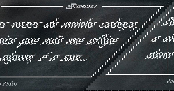 Das vozes da minha cabeça, a única que não me aflige dano algum, é a sua...... Frase de João Pedro.
