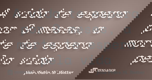 A vida te espera por 9 meses, a morte te espera pela vida... Frase de João Pedro M. Botter.