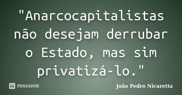 "Anarcocapitalistas não desejam derrubar o Estado, mas sim privatizá-lo."... Frase de João Pedro Nicaretta.