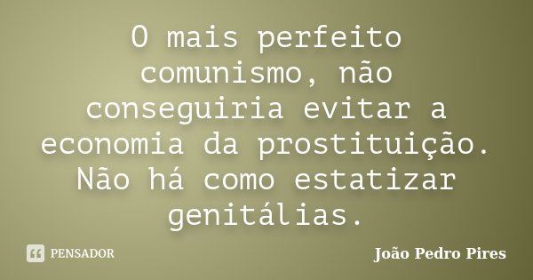O mais perfeito comunismo, não conseguiria evitar a economia da prostituição. Não há como estatizar genitálias.... Frase de João Pedro Pires.