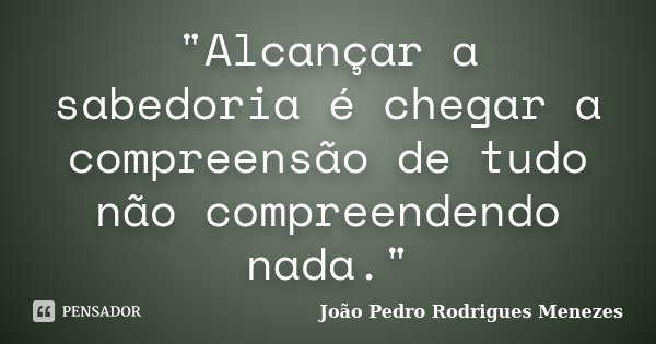 "Alcançar a sabedoria é chegar a compreensão de tudo não compreendendo nada."... Frase de João Pedro Rodrigues Menezes.