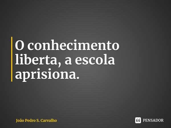 ⁠O conhecimento liberta, a escola aprisiona.... Frase de João Pedro S. Carvalho.