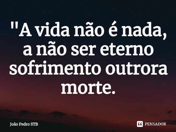 "A vida não é nada, a não ser eterno sofrimento outrora morte.⁠... Frase de João Pedro STB.