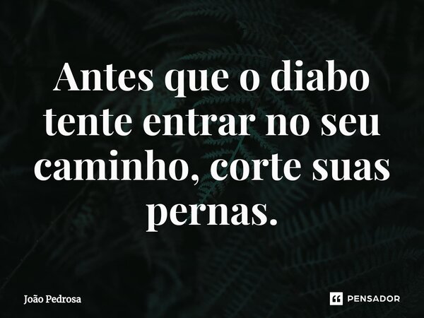 Antes que o diabo tente entrar no seu caminho, corte suas pernas.... Frase de João Pedrosa.