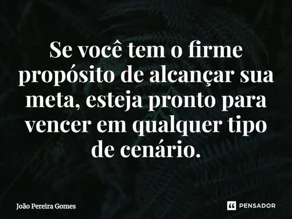 ⁠Se você tem o firme propósito de alcançar sua meta, esteja pronto para vencer em qualquer tipo de cenário.... Frase de João Pereira Gomes.