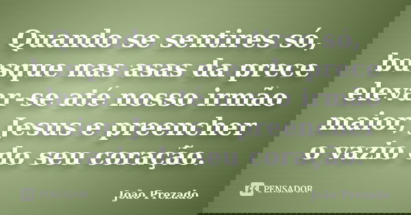 Quando se sentires só, busque nas asas da prece elevar-se até nosso irmão maior, Jesus e preencher o vazio do seu coração.... Frase de João Prezado.