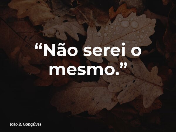 “Não serei o mesmo.”... Frase de João R. Gonçalves.