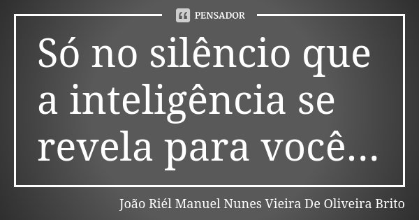 Só no silêncio que a inteligência se revela para você...... Frase de João Riél Manuel Nunes Vieira de Oliveira Brito.