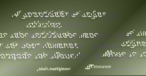 A gratidão é algo divino, é uma das atitudes mas digna de ser humano. Mexe o coração de Deus!... Frase de João Rodrigues.