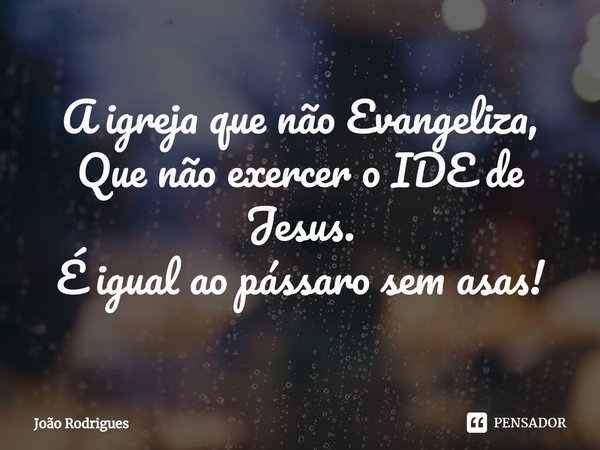 ⁠A igreja que não Evangeliza,
Que não exercer o IDE de Jesus.
É igual ao pássaro sem asas!... Frase de joão rodrigues.