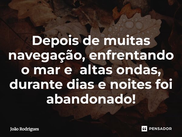 ⁠Depois de muitas navegação, enfrentando o mar e altas ondas, durante dias e noites foi abandonado!... Frase de joão rodrigues.