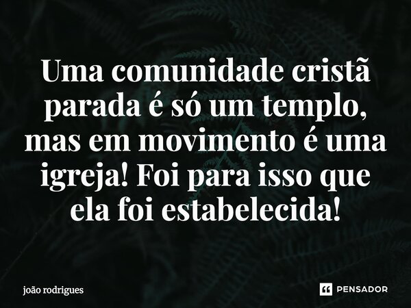 ⁠Uma comunidade cristã parada é só um templo, mas em movimento é uma igreja! Foi para isso que ela foi estabelecida!... Frase de joão rodrigues.