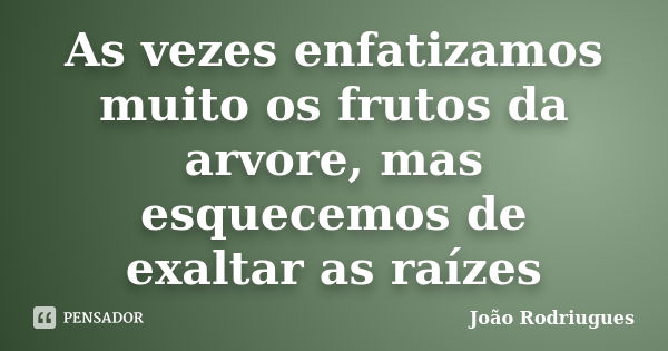 As vezes enfatizamos muito os frutos da arvore, mas esquecemos de exaltar as raízes... Frase de João Rodriugues.