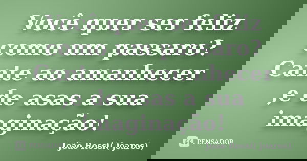 Você quer ser feliz como um passaro? Cante ao amanhecer ,e de asas a sua imaginação!... Frase de João Rossi( joaros).