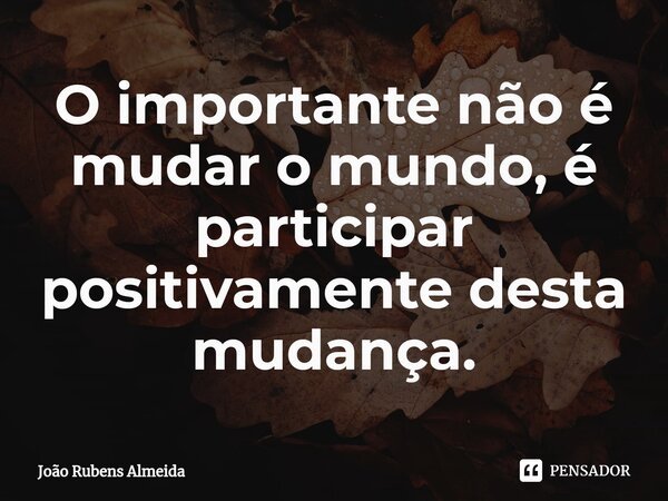 ⁠O importante não é mudar o mundo, é participar positivamente desta mudança.... Frase de João Rubens Almeida.