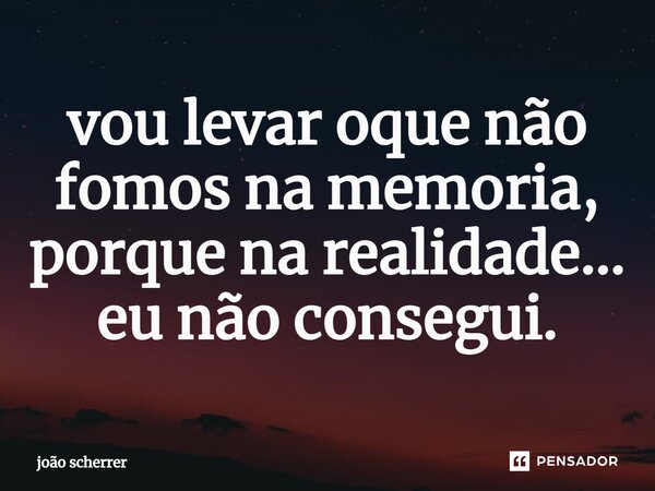 vou levar oque não fomos na memoria, porque na realidade... eu não consegui.... Frase de joão scherrer.