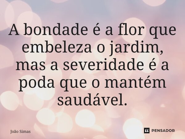 ⁠A bondade é a flor que embeleza o jardim, mas a severidade é a poda que o mantém saudável.... Frase de Joao Simas.