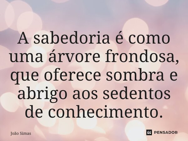 ⁠A sabedoria é como uma árvore frondosa, que oferece sombra e abrigo aos sedentos de conhecimento.... Frase de Joao Simas.