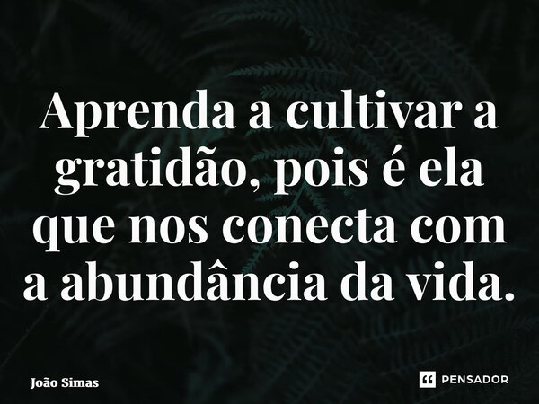 ⁠Aprenda a cultivar a gratidão, pois é ela que nos conecta com a abundância da vida.... Frase de Joao Simas.