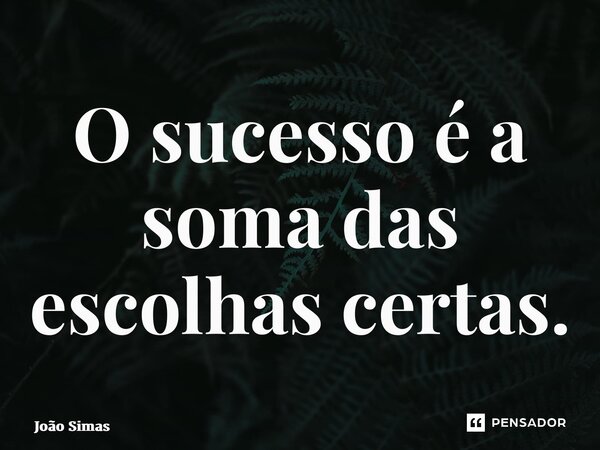 O sucesso é a soma das escolhas certas.⁠... Frase de Joao Simas.