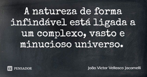 A natureza de forma infindável está ligada a um complexo, vasto e minucioso universo.... Frase de João Victor Vellasco Jacomelli.