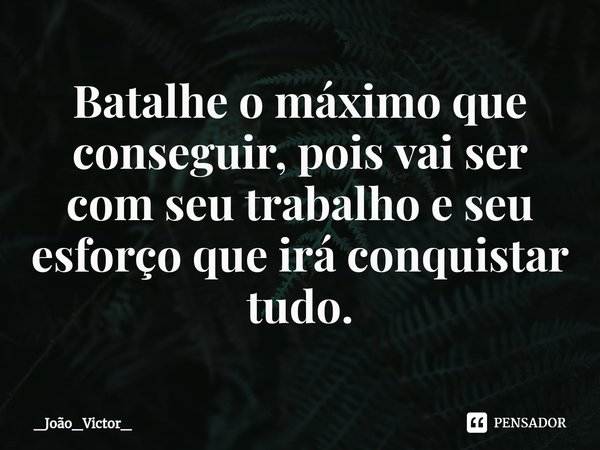 ⁠Batalhe o máximo que conseguir, pois vai ser com seu trabalho e seu esforço que irá conquistar tudo.... Frase de _João_Victor_.