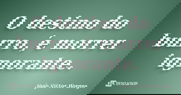 O destino do burro, é morrer ignorante.... Frase de João Victor Borges.