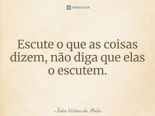 ⁠Escute o que as coisas dizem, não diga que elas o escutem.... Frase de João Víctor de Melo.