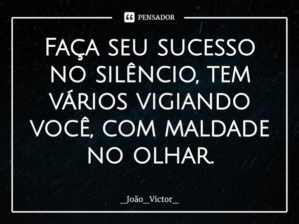 ⁠Faça seu sucesso no silêncio, tem vários vigiando você, com maldade no olhar.... Frase de _João_Victor_.