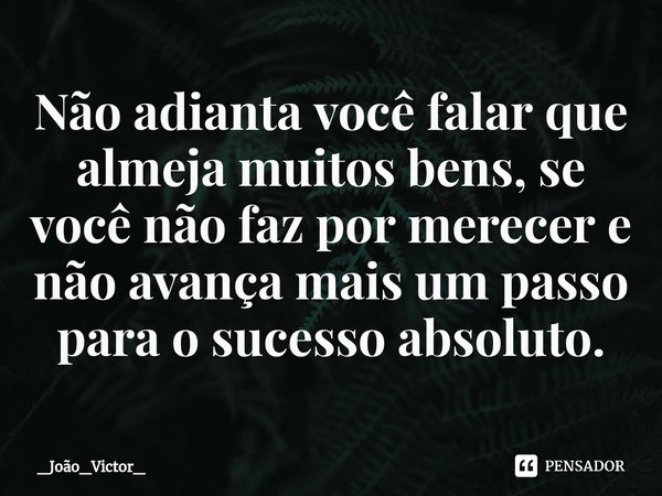 ⁠Não adianta você falar que almeja muitos bens, se você não faz por merecer e não avança mais um passo para o sucesso absoluto.... Frase de _João_Victor_.