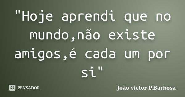 "Hoje aprendi que no mundo,não existe amigos,é cada um por si"... Frase de João victor P.Barbosa.