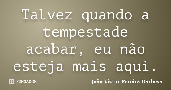 Talvez quando a tempestade acabar, eu não esteja mais aqui.... Frase de João Victor Pereira Barbosa.