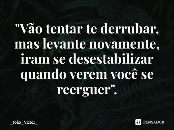 ⁠"Vão tentar te derrubar, mas levante novamente, iram se desestabilizar quando verem você se reerguer".... Frase de _João_Victor_.