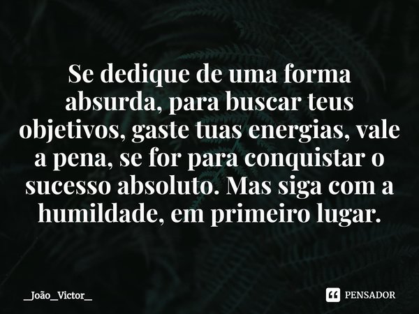 ⁠Se dedique de uma forma absurda, para buscar teus objetivos, gaste tuas energias, vale a pena, se for para conquistar o sucesso absoluto. Mas siga com a humild... Frase de _João_Victor_.