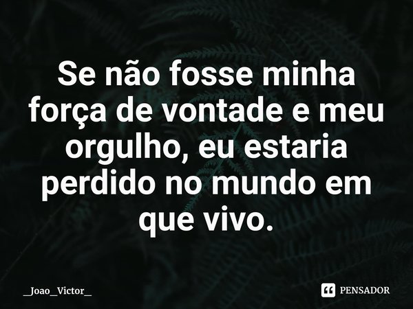 ⁠⁠Se não fosse minha força de vontade e meu orgulho, eu estaria perdido no mundo em que vivo.... Frase de _Joao_Victor_.