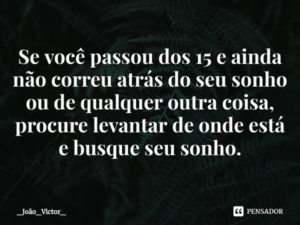 ⁠Se você passou dos 15 e ainda não correu atrás do seu sonho ou de qualquer outra coisa, procure levantar de onde está e busque seu sonho.... Frase de _João_Victor_.